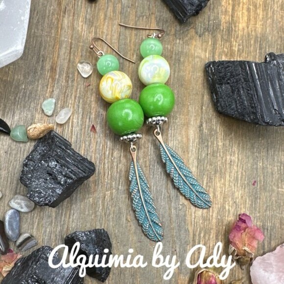 Maximalist aventurine long earrings - Picture 1 of 2